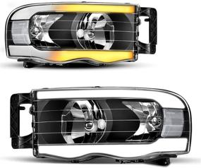 img 4 attached to 🚗 AUTOSAVER88 Switchback LED Tube Headlights Assembly for Dodge Ram 1500/2500/3500 DRL Headlight Replacement Pair - Black Housing Clear Reflector (02-05)
