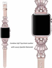 img 3 attached to Secbolt Band Compatible With Apple Watch Band 38Mm 40Mm 41Mm 42Mm 44Mm 45Mm IWatch Series 8/7/6/5/4/3/2/1, Top Grain Leather With Bling Crystal Diamonds Wristband Strap Accessories Women