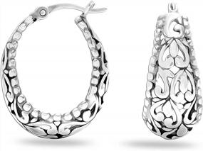 img 3 attached to 925 Sterling Silver Antique Oxidized Italian Filigree Hoop Earrings For Women - LeCalla