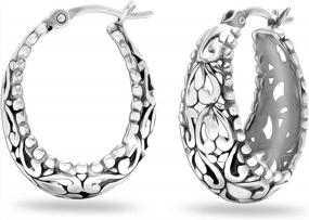 img 4 attached to 925 Sterling Silver Antique Oxidized Italian Filigree Hoop Earrings For Women - LeCalla