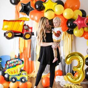 img 2 attached to Construction Birthday Party Supplies Kit With Dump Truck Foil Balloon, Number 3 Balloon, And Black, Yellow, And Orange Latex Balloons For A 3Rd Birthday Celebration For Boys