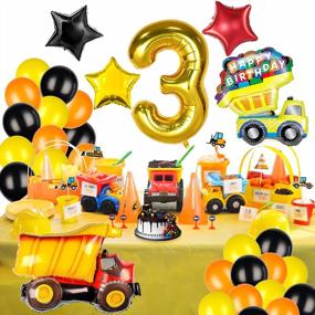 img 3 attached to Строительный набор для вечеринки по случаю дня рождения с воздушным шаром из фольги для самосвала, воздушным шаром номер 3, а также черными, желтыми и оранжевыми латексными воздушными шарами для празднования третьего дня рождения для мальчиков