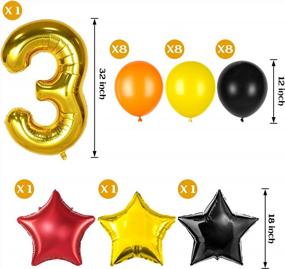 img 1 attached to Строительный набор для вечеринки по случаю дня рождения с воздушным шаром из фольги для самосвала, воздушным шаром номер 3, а также черными, желтыми и оранжевыми латексными воздушными шарами для празднования третьего дня рождения для мальчиков