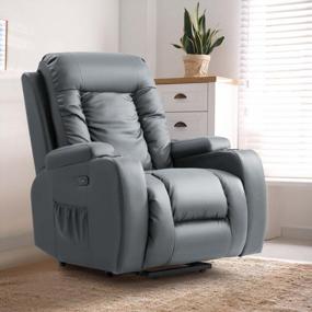 img 4 attached to Modern Power Lift Recliner Chair With Heat And Massage For Elderly - Grey PU Leather Sofa Chair With Cup Holders, Remote Control, And USB Port - Ideal For Living Room Comfort