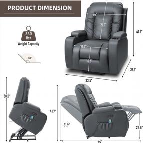 img 3 attached to Modern Power Lift Recliner Chair With Heat And Massage For Elderly - Grey PU Leather Sofa Chair With Cup Holders, Remote Control, And USB Port - Ideal For Living Room Comfort