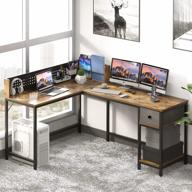 55" industrial computer desk with bookshelf - nsdirect home office writing table for space saving design, modern simple style laptop table (rustic brown) logo