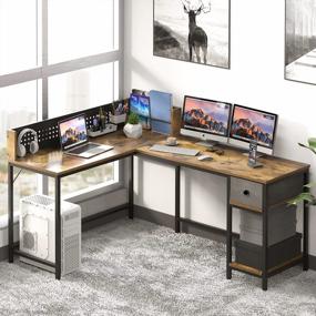 img 4 attached to Промышленный компьютерный стол 55 дюймов с книжной полкой - письменный стол NSdirect для домашнего офиса для экономии места, современный простой стол для ноутбука (рустикальный коричневый)