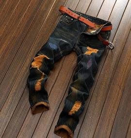 img 2 attached to Men'S Slim Fit Ripped Distressed Biker Jeans Stretch Moto Denim Pants - YTD