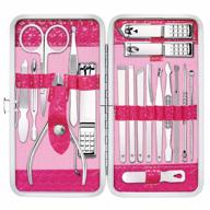 yougai 18-piece stainless steel manicure grooming set with travel case - perfect gift for women and men, ideal nail care kit in pink логотип