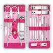 yougai 18-piece stainless steel manicure grooming set with travel case - perfect gift for women and men, ideal nail care kit in pink logo