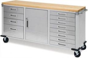 img 4 attached to Seville Classics UltraHD 12-Drawer Lockable Rolling Cabinet Workbench, 72" X 20" X 37.5", Granite Gray