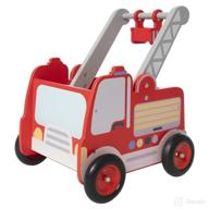 🚒 wooden baby push walker - red fire truck 2-in-1 toddler push & pull toy learning walker stroller with wheels for 1-3 years old baby girls boys logo