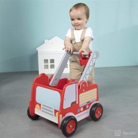 img 2 attached to 🚒 Wooden Baby Push Walker - Red Fire Truck 2-in-1 Toddler Push & Pull Toy Learning Walker Stroller with Wheels for 1-3 Years Old Baby Girls Boys