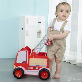 img 3 attached to 🚒 Wooden Baby Push Walker - Red Fire Truck 2-in-1 Toddler Push & Pull Toy Learning Walker Stroller with Wheels for 1-3 Years Old Baby Girls Boys