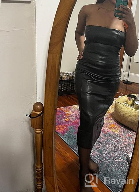 img 1 attached to XLLAIS Women'S Sexy Strapless Tube Top Midi Dress: Off Shoulder Bodycon Party Faux Leather Look! review by Michael Boonme