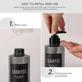 img 1 attached to Refillable 10.1Oz Shampoo Bottles With Grey Pump Dispenser For Shower, Body Soap, And Hair Conditioner - Set Of 3