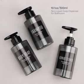img 3 attached to Refillable 10.1Oz Shampoo Bottles With Grey Pump Dispenser For Shower, Body Soap, And Hair Conditioner - Set Of 3