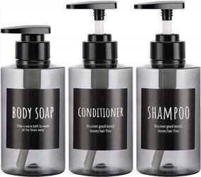 img 4 attached to Refillable 10.1Oz Shampoo Bottles With Grey Pump Dispenser For Shower, Body Soap, And Hair Conditioner - Set Of 3