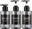 refillable 10.1oz shampoo bottles with grey pump dispenser for shower, body soap, and hair conditioner - set of 3 logo