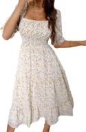 temofon women's floral print dresses square neck short sleeve dress casual flowy midi dresses s-xl logo