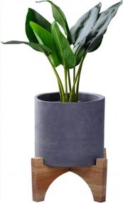 img 4 attached to Bamboo Plant Stand - Mid Century Modern Foldable Indoor Ceramic Pot/Planter Holder