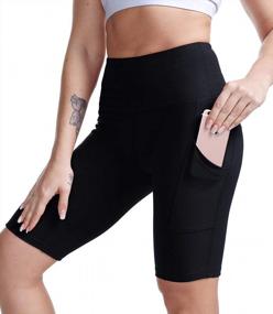 img 4 attached to Women’S High Waisted Yoga Shorts With Tummy Control For Workouts, Running And Biking