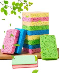 img 4 attached to 12-Pack Compressed Cellulose Sponges - Non-Scratch Natural Dish Sponge for Kitchen, 🧽 Bathroom, and Cars with Funny Cut-Outs for Kids - Ideal for DIY Activities