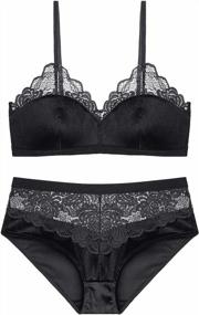 img 4 attached to Floral Lace Triangle Bra Set For Women By SHEKINI - Wirefree Lingerie With Matching Panties