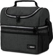 opux insulated dual compartment lunch bag for men, women double deck reusable lunch box cooler with shoulder strap, leakproof liner medium lunch pail for school, work, office (charcoal gray) logo