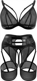img 4 attached to Sexy 4-Piece Cutout Lingerie Set With Mesh Garters For Women - Matching Lingerie Set For Seductive Style