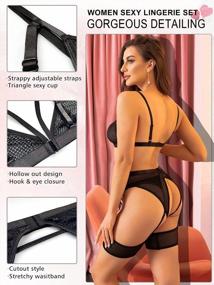img 3 attached to Sexy 4-Piece Cutout Lingerie Set With Mesh Garters For Women - Matching Lingerie Set For Seductive Style