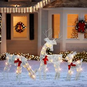 img 4 attached to HOURLEEY 60-Light Up Deer Family: Perfect Outdoor Christmas Decor For Yard, Patio, And Garden Party- 3-Piece 2D Waterproof Set (24X9.7X52Inch) In Warm White