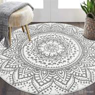 🔘 hebe 5.25 ft large round area rug: soft bohemian mandala rug for living room, bedroom, nursery decor - grey логотип