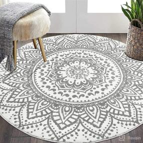 img 4 attached to 🔘 HEBE 5.25 Ft Large Round Area Rug: Soft Bohemian Mandala Rug for Living Room, Bedroom, Nursery Decor - Grey