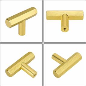 img 3 attached to Homidy 10-Pack Brushed Brass Hexagonal Cabinet Knobs For Kitchen And Bathroom- LS7058GD Gold Cabinet Hardware Stainless Steel Door Knob For Cupboards And Cabinets