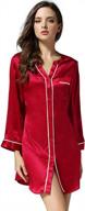 women's satin button front nightshirt long sleeve sleepwear pajama top by lonxu logo