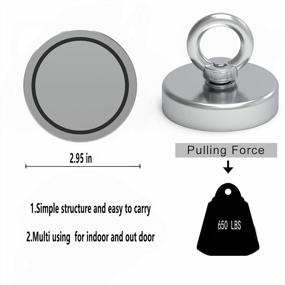 img 3 attached to Super Strong 650Lb Neodymium Fishing Magnet Kit - Ideal For Magnetic Fishing In Rivers, Indoors, And Outdoors - Large 2.95In Diameter (75Mm)