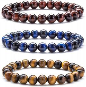 img 4 attached to Lava Rock Diffuser Bracelet: Hamoery Men Women'S 8Mm Natural Stone Elastic Bangle For Yoga And Agate Beads - 21014