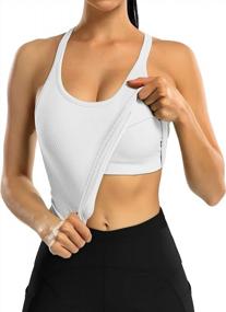img 2 attached to ATTRACO Women'S Ribbed Workout Crop Top W/ Built-In Bra Yoga Racerback Tank Tight Fit