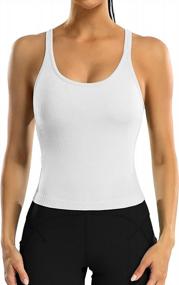 img 4 attached to ATTRACO Women'S Ribbed Workout Crop Top W/ Built-In Bra Yoga Racerback Tank Tight Fit