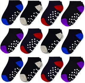 img 4 attached to 12 Pairs Of Skid-Proof Toddler Socks With Grips - Slip-Resistant Sticky Cotton Crew Socks For Kids Aged 1-8 Years