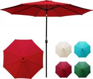 asteroutdoor 11 футовый патио-рыночный зонтик с кнопкой наклона, ручкой и 8 прочными ребрами для газона, сада, деки, заднего двора и бассейна - красный. логотип