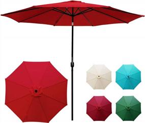 img 4 attached to ASTEROUTDOOR 11 футовый патио-рыночный зонтик с кнопкой наклона, ручкой и 8 прочными ребрами для газона, сада, деки, заднего двора и бассейна - красный.