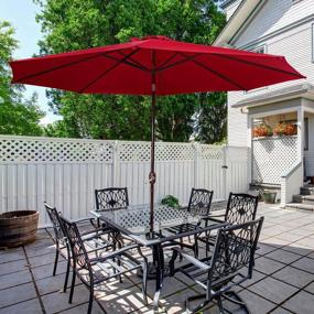 img 3 attached to ASTEROUTDOOR 11Ft Patio Market Umbrella With Push Button Tilt, Crank And 8 Sturdy Ribs For Lawn, Garden, Deck, Backyard & Pool - Red