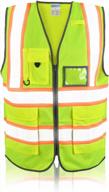 high-visibility safety vest with pockets, mic tab, reflective strips, zipper, and ansi/isea standards from shorfune логотип