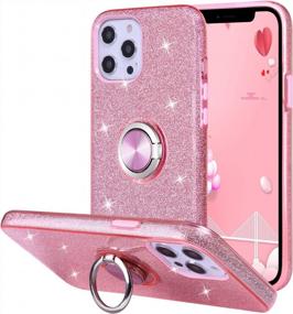 img 3 attached to Чехол Wisdompro Pink Glitter Bling Sparkle IPhone 12 Pro Max с подставкой для кольца — милый и защитный женский чехол для телефона для 6,7-дюймового Apple IPhone 12 Pro Max