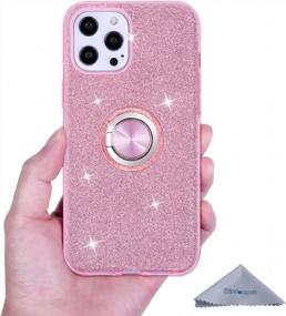 img 2 attached to Чехол Wisdompro Pink Glitter Bling Sparkle IPhone 12 Pro Max с подставкой для кольца — милый и защитный женский чехол для телефона для 6,7-дюймового Apple IPhone 12 Pro Max