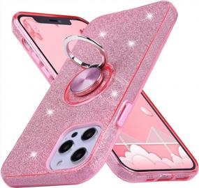 img 4 attached to Чехол Wisdompro Pink Glitter Bling Sparkle IPhone 12 Pro Max с подставкой для кольца — милый и защитный женский чехол для телефона для 6,7-дюймового Apple IPhone 12 Pro Max