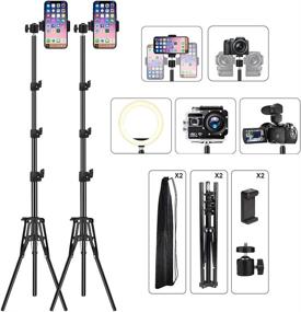 img 4 attached to 📱 Aluminum Alloy Cell Phone Tripod Stand for iPhone - Lightweight, Non-Skid & Extends to 59" - 2 Pack