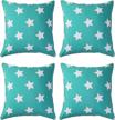 set of 4 waterproof pillow covers for outdoor use - decorative square cushion cases for patio, garden, tent, couch, sofa or chair - 18x18 inches, in stylish teal color logo